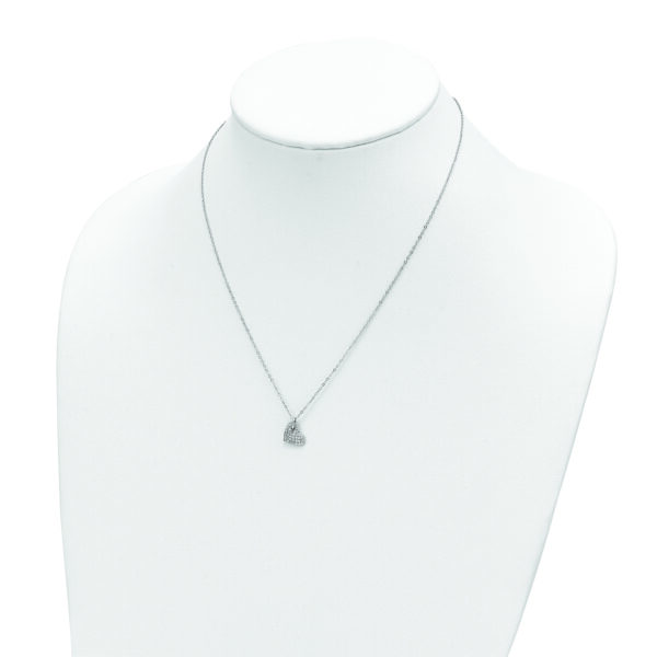 Sterling Silver Rhodium-plated Polished CZ Heart Necklace - Image 3