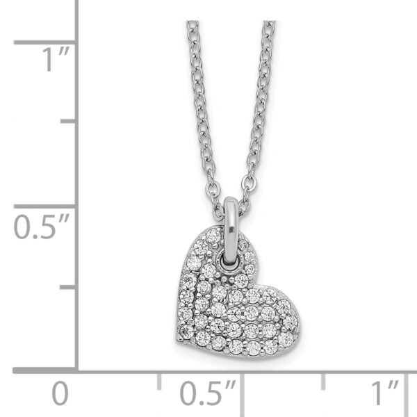 Sterling Silver Rhodium-plated Polished CZ Heart Necklace - Image 2