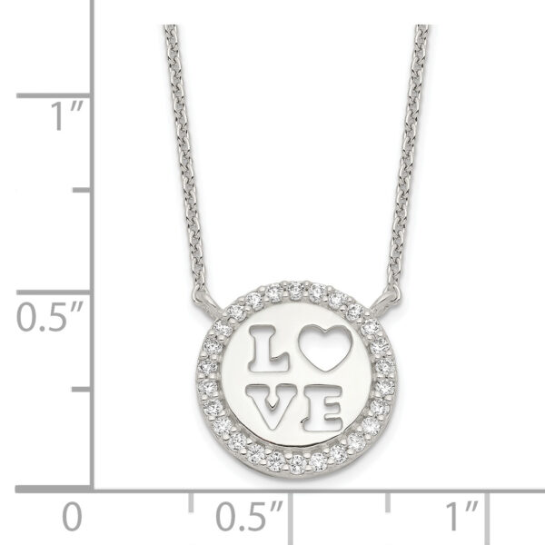 Sterling Silver Polished CZ Love Necklace - Image 2