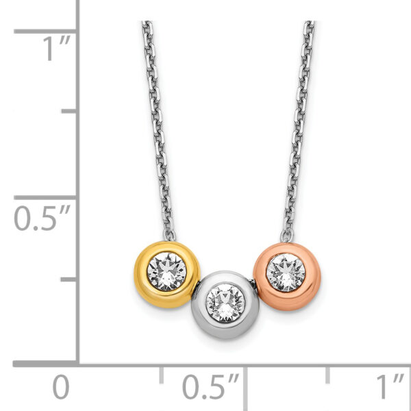 Sterling Silver Rhodium-Plate Gold/Rose-tone Triple Crystal Necklace - Image 2