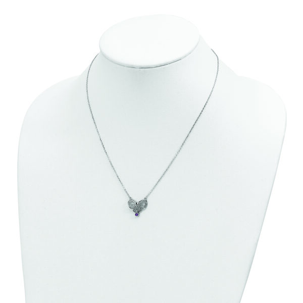 Sterling Silver Rhodium-plated Polished Feb. Bow CZ Birthstone Necklace - Image 3