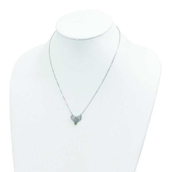 Sterling Silver Rhodium-plated Polished Aug. Bow CZ Birthstone Necklace - Image 3