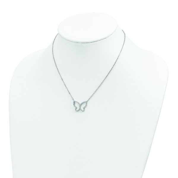 Sterling Silver Rhodium-plated Open Butterfly CZ w/2 in ext. Necklace - Image 3