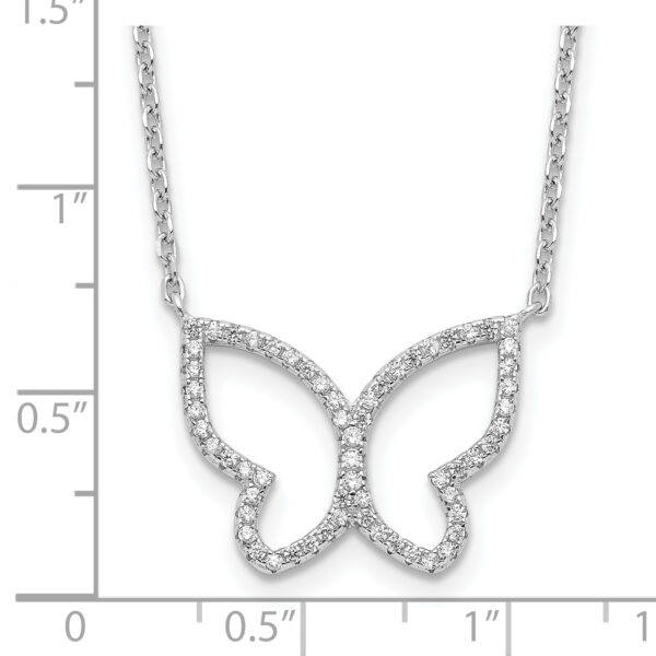 Sterling Silver Rhodium-plated Open Butterfly CZ w/2 in ext. Necklace - Image 2