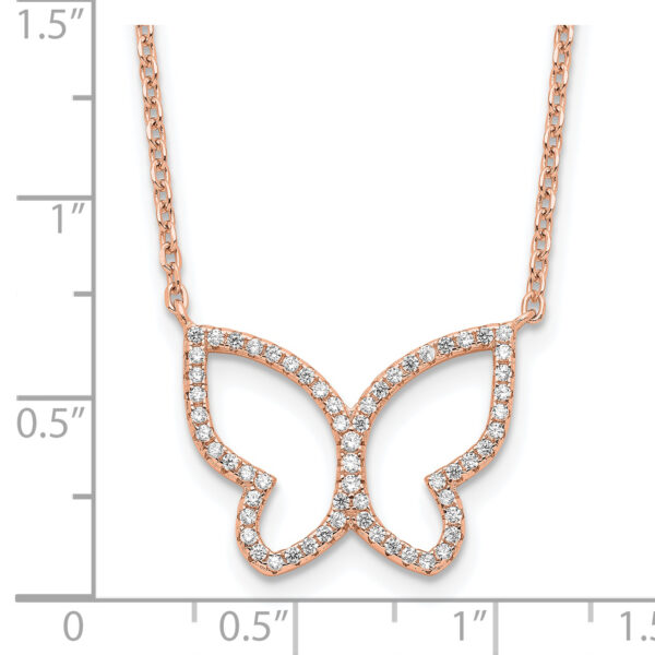 Sterling Silver Rose-tone Polished Open Butterfly CZ w/2 in ext. Necklace - Image 2