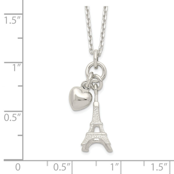 Sterling Silver Polished Eiffel Tower & Heart Necklace - Image 2