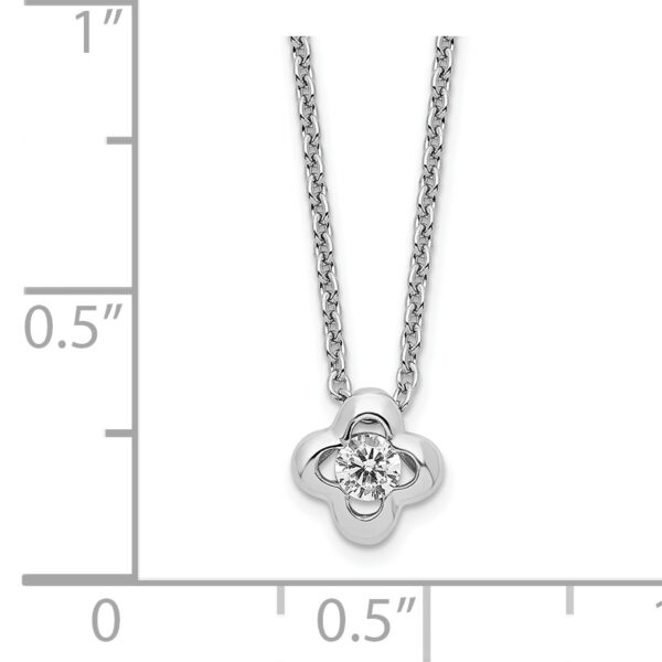 Sterling Silver Rhodium-plated Polished CZ Flower Necklace - Image 2