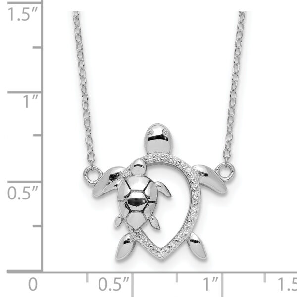 Sterling Silver Rhodium-plated Polished CZ Turtles w/2 in ext. Necklace - Image 2