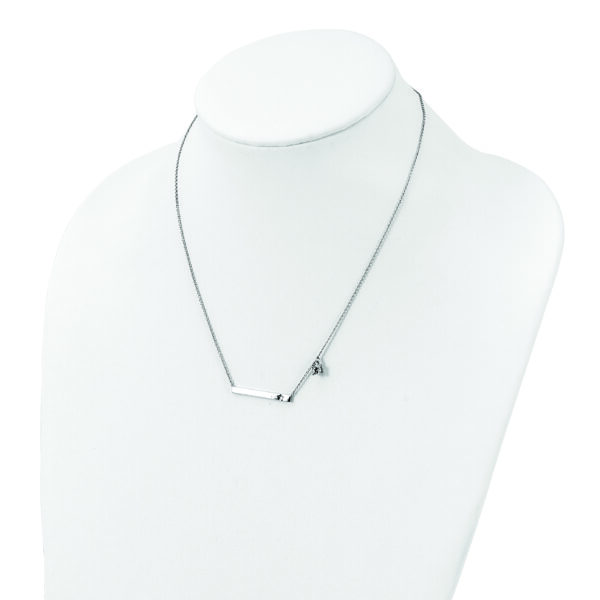 Sterling Silver Rhod-plated CZ and Diamond w/1.25in ext. Bar Necklace - Image 3