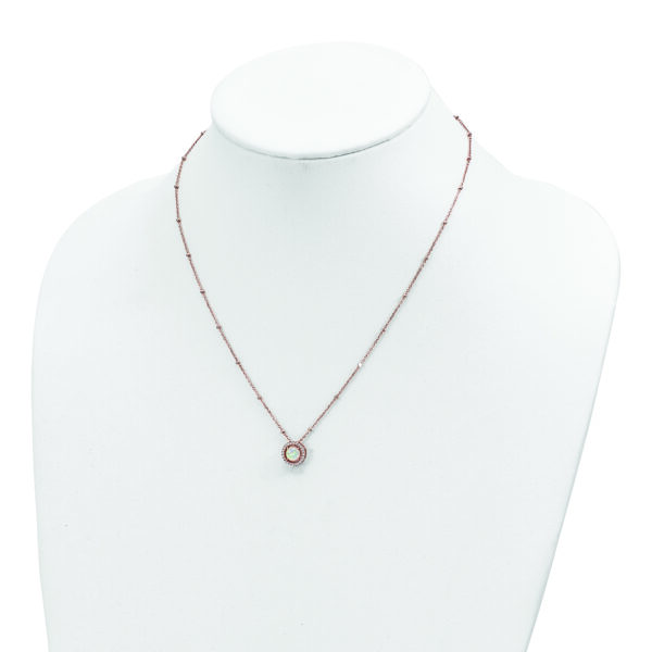 Sterling Silver Rose-tone White Created Opal CZ w/2 in ext. Necklace - Image 3