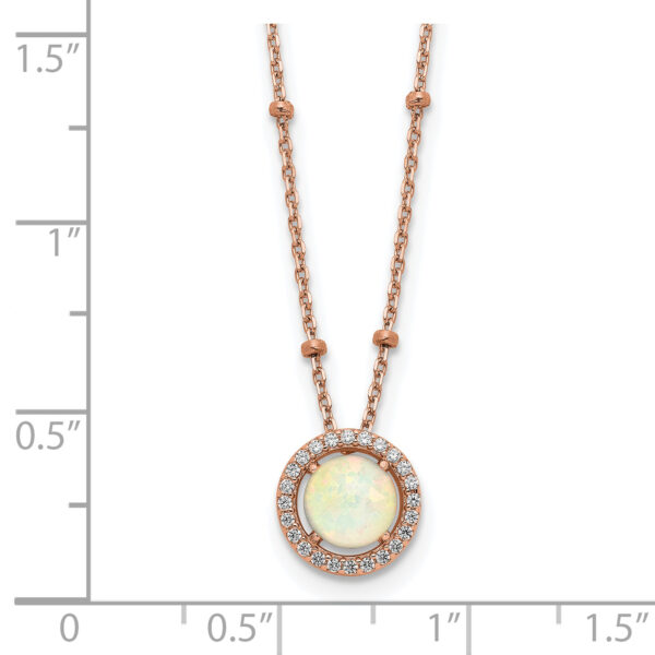 Sterling Silver Rose-tone White Created Opal CZ w/2 in ext. Necklace - Image 2