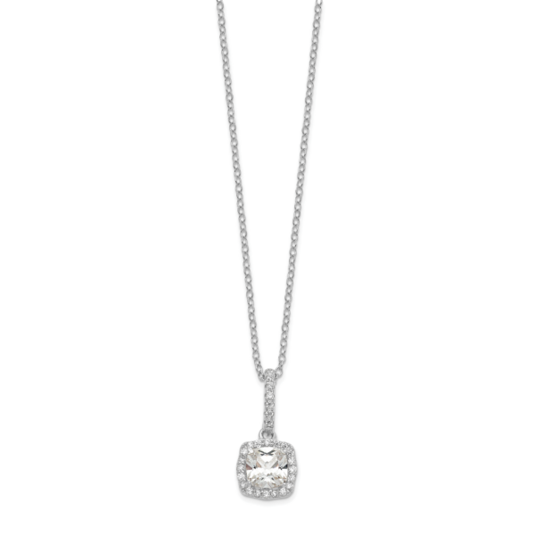 Sterling Silver Polished Rhodium-plated CZ 18in Necklace/Post Earrings Set - Image 2