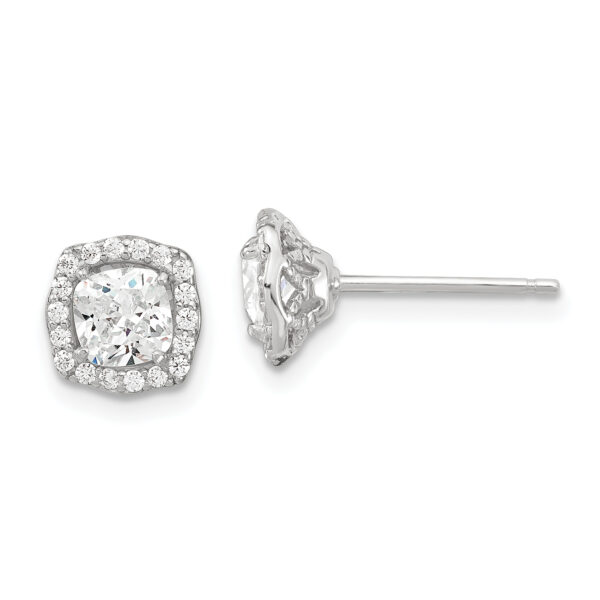 Sterling Silver Polished Rhodium-plated CZ 18in Necklace/Post Earrings Set - Image 3