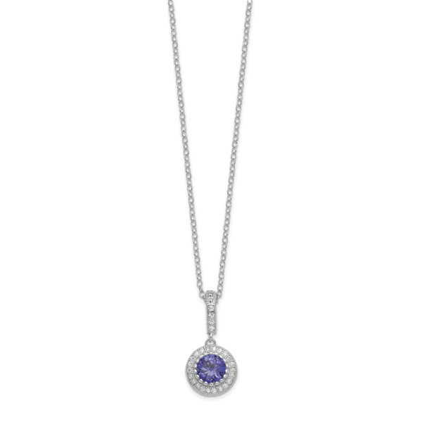 Sterling Silver Polished Rhodium-plated CZ 18in Necklace/Post Earrings Set - Image 2