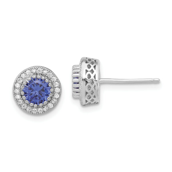 Sterling Silver Polished Rhodium-plated CZ 18in Necklace/Post Earrings Set - Image 3