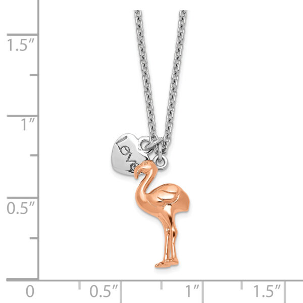 Sterling Silver RH-plate Rose-plated Flamingo Heart 16.5 + 1in Necklace - Image 2