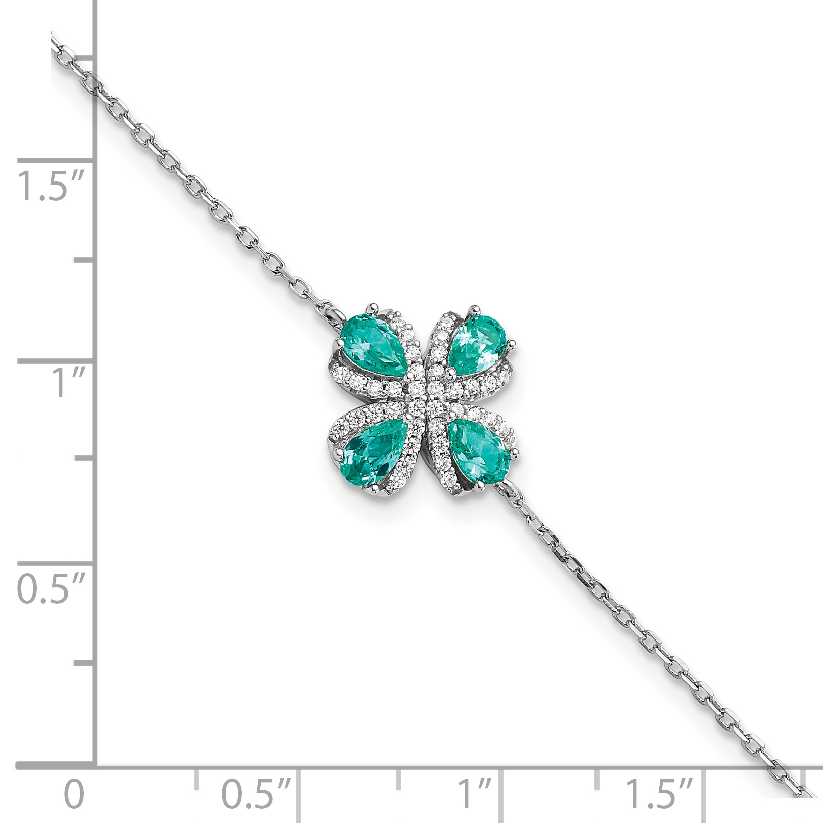 Sterling Silver Rhodium plated Teal & White CZ w/1IN EXT Bracelet - Image 2