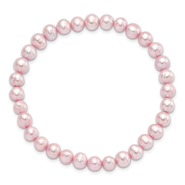 6-7mm Pink Semi-round Freshwater Cultured Pearl Stretch Bracelet - Image 3