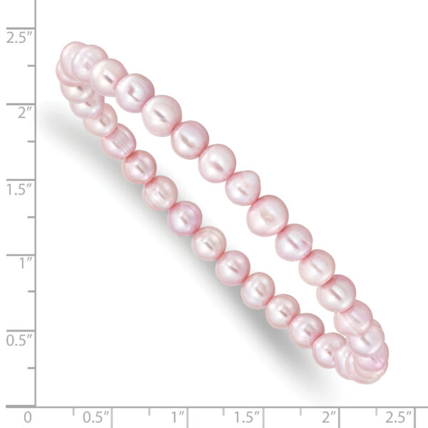 6-7mm Pink Semi-round Freshwater Cultured Pearl Stretch Bracelet - Image 2