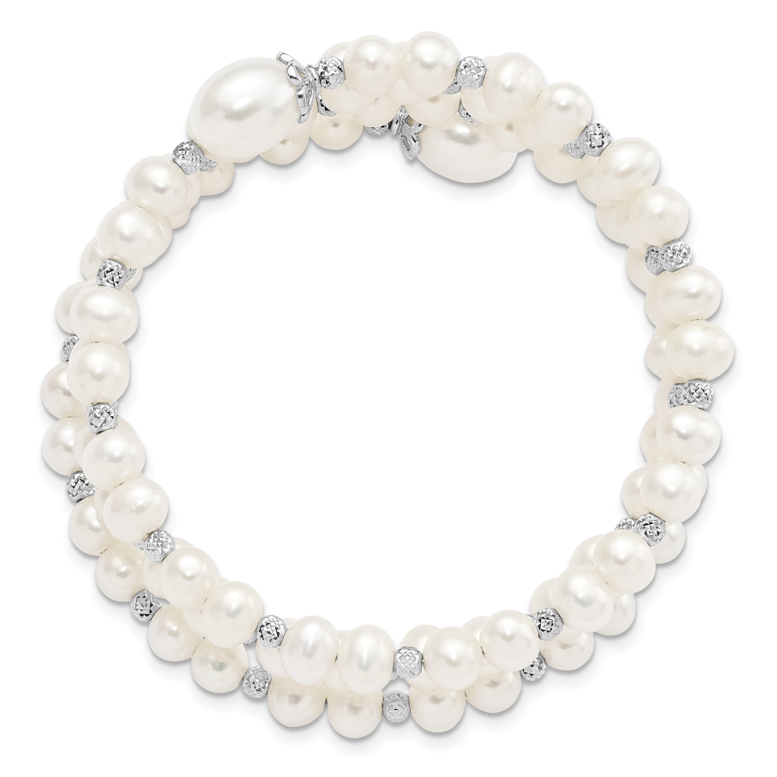 Sterling Silver Rh-pl D/C 6-11mm White FWC Pearl Wrap Bracelet - Image 2