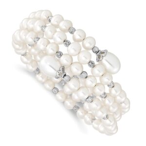 Sterling Silver Rh-pl D/C 6-11mm White FWC Pearl Wrap Bracelet