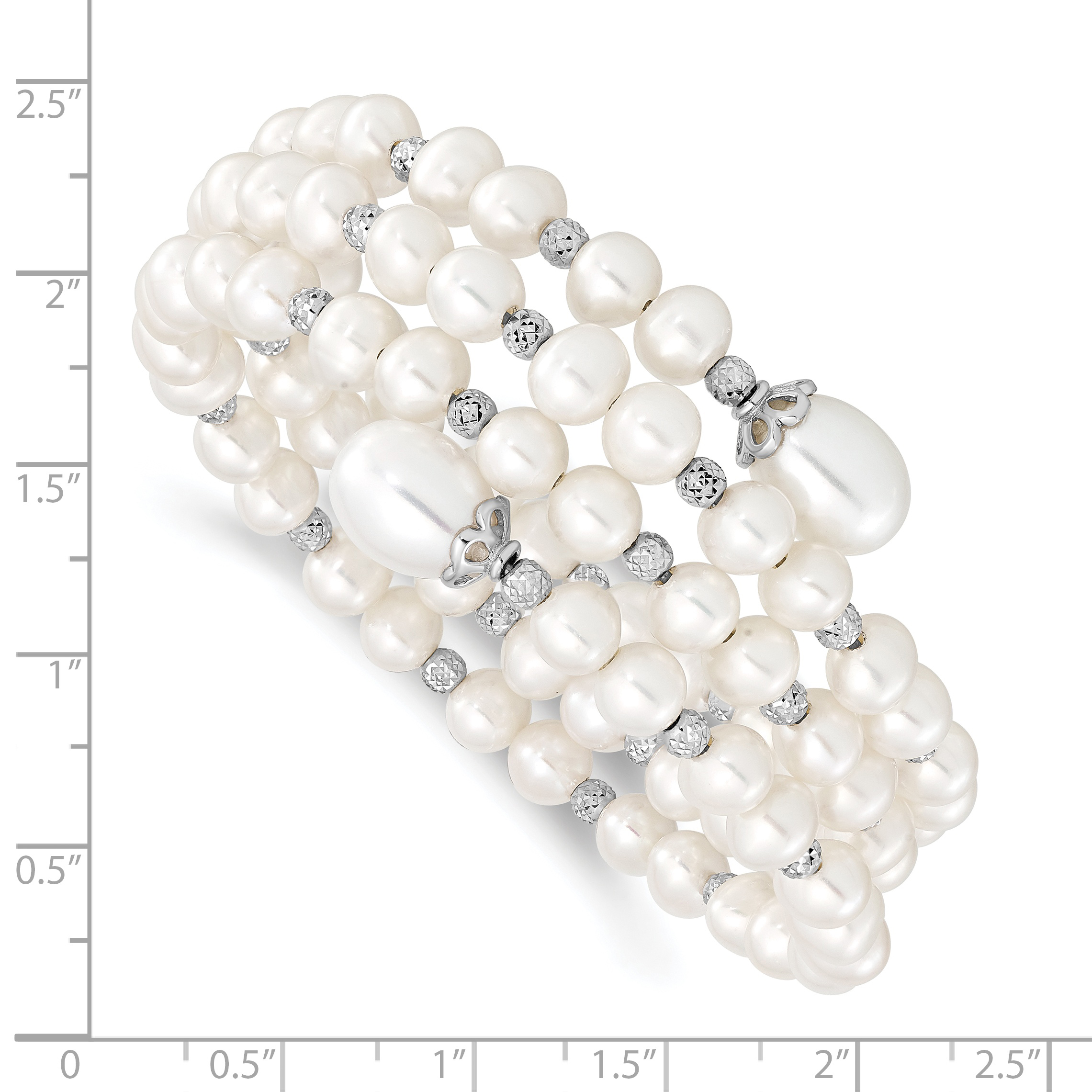 Sterling Silver Rh-pl D/C 6-11mm White FWC Pearl Wrap Bracelet - Image 3