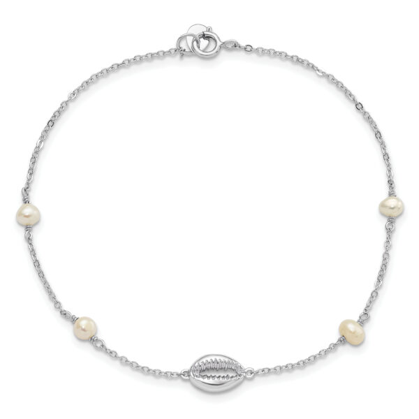 Sterling Silver Rhodium-plated Cowrie Shell & Semi-round FWC Pearl Bracelet - Image 3