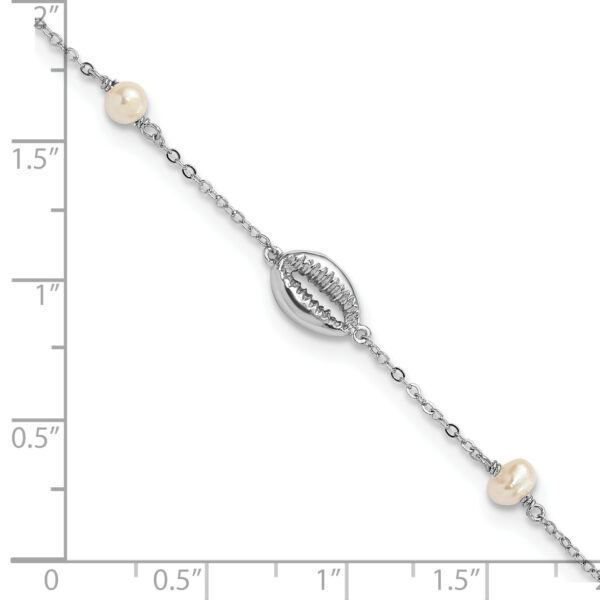Sterling Silver Rhodium-plated Cowrie Shell & Semi-round FWC Pearl Bracelet - Image 2