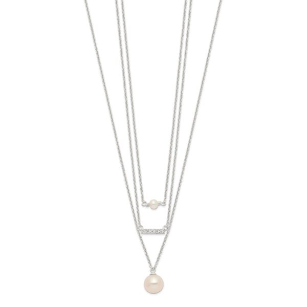 Sterling Silver Rhodium-plated Multi Strand CZ and Glass Pearl Necklace