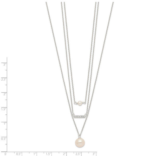 Sterling Silver Rhodium-plated Multi Strand CZ and Glass Pearl Necklace - Image 2