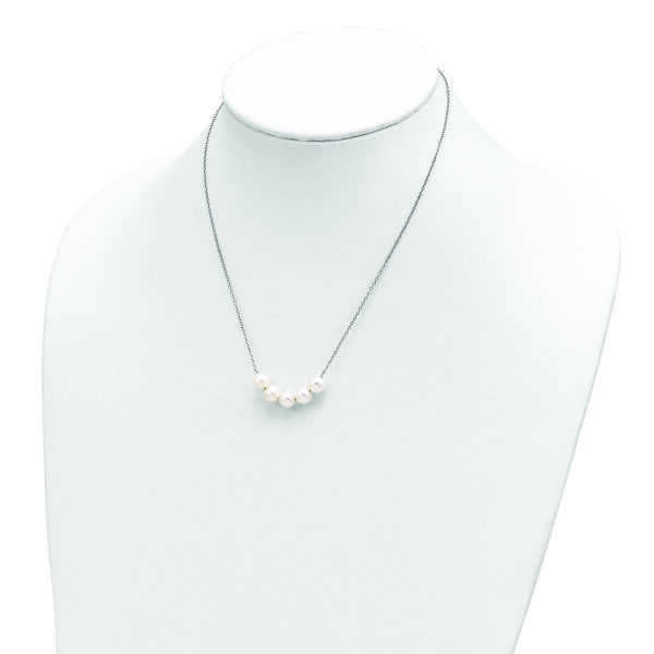 Sterling Silver Rhodium-plated 7-8mm White Near-round FWC Pearl Necklace - Image 3
