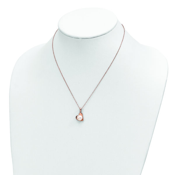 Sterling Silver Rose-tone 8mm White Button FWC Pearl Necklace - Image 3