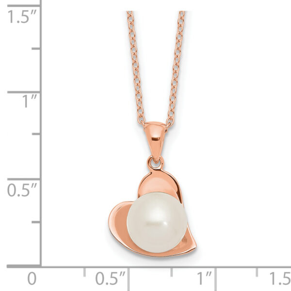 Sterling Silver Rose-tone 8mm White Button FWC Pearl Necklace - Image 2