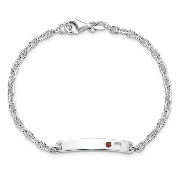 Sterling Silver Polished ID with Red CZ Heart Bracelet - Image 3