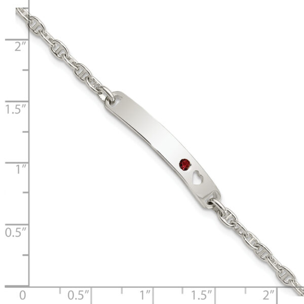 Sterling Silver Polished ID with Red CZ Heart Bracelet - Image 2