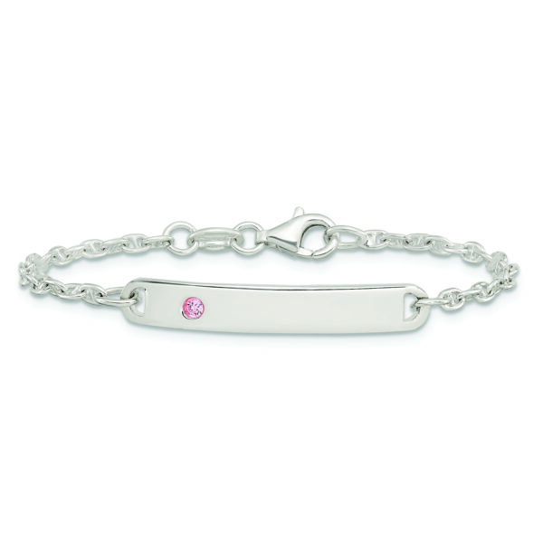 Sterling Silver Polished Childrens ID with Pink CZ Bracelet - Image 3
