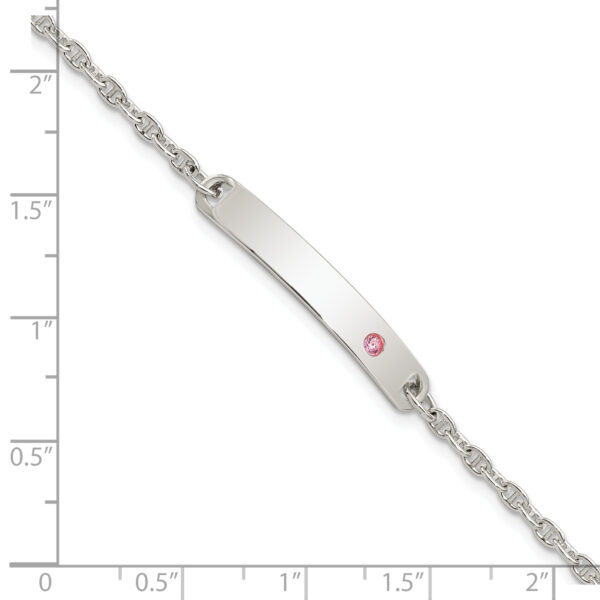 Sterling Silver Polished Childrens ID with Pink CZ Bracelet - Image 2