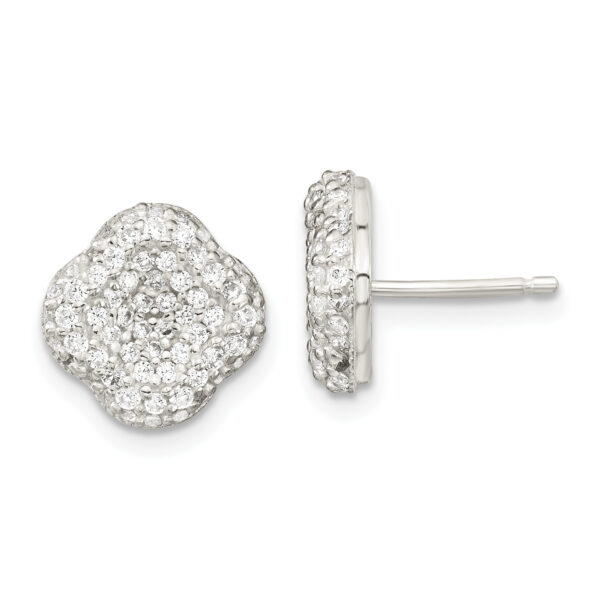 Sterling Silver 16in w/1.5 in Ext CZ Square Necklace/Earrings/Ring Set - Image 2