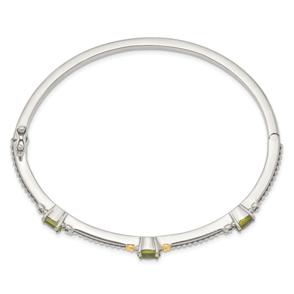 Sterling Silver Antiqued w/14ky Peridot 3 Stone Bangle - Image 2