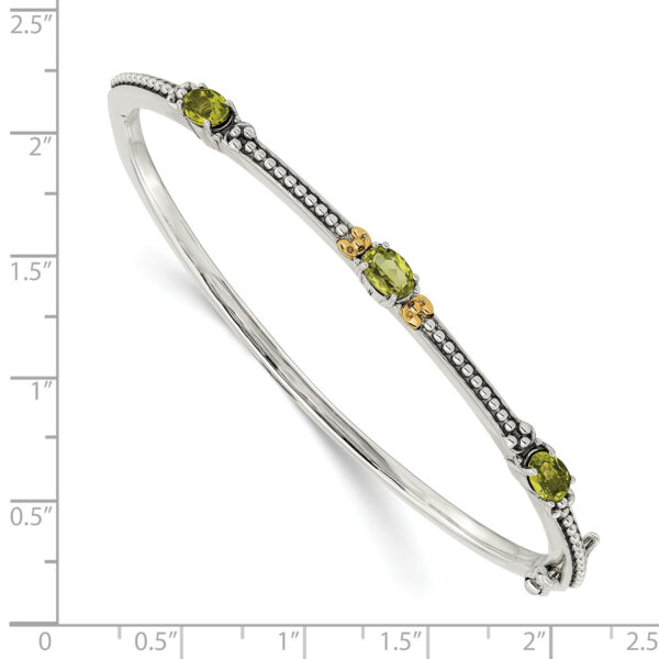Sterling Silver Antiqued w/14ky Peridot 3 Stone Bangle - Image 3