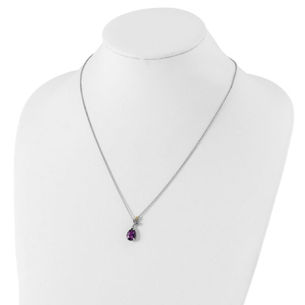 Sterling Silver Antiqued w/14K Leaves Pear 1.45 Amethyst w/2in ext Necklace - Image 3
