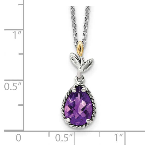 Sterling Silver Antiqued w/14K Leaves Pear 1.45 Amethyst w/2in ext Necklace - Image 2