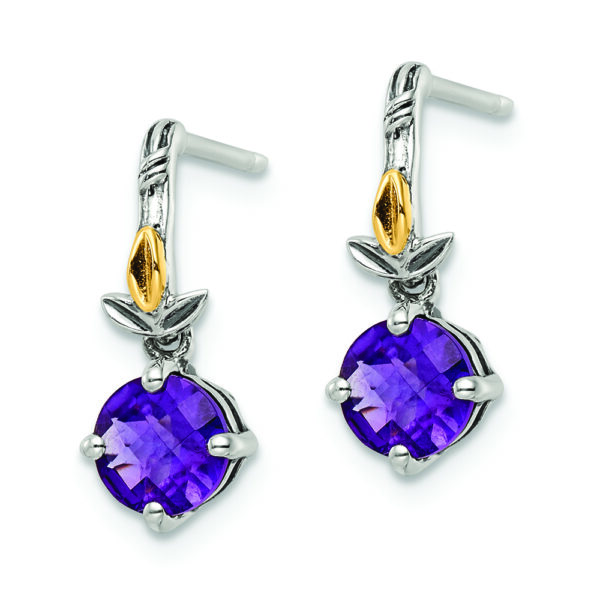 Sterling Silver Antiqued w/14k Leaf 1.20AM Amethyst Dangle Post Earrings - Image 2