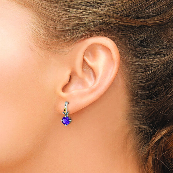 Sterling Silver Antiqued w/14k Leaf 1.20AM Amethyst Dangle Post Earrings - Image 3
