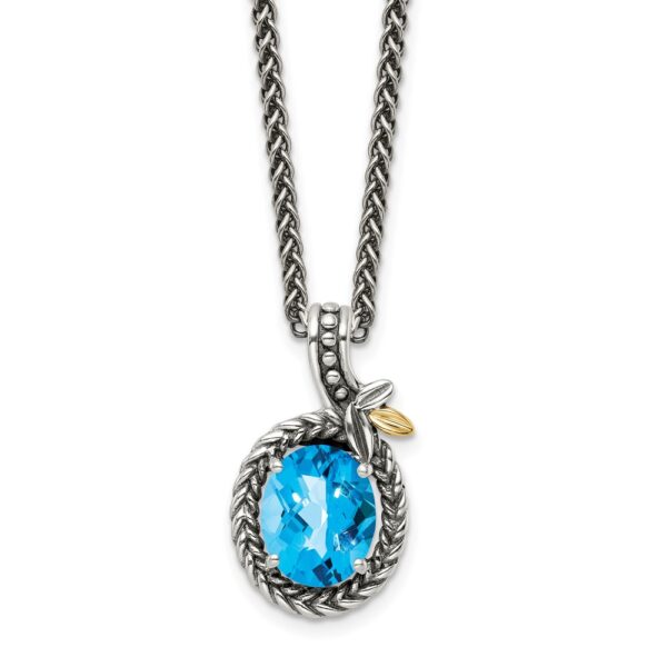 Sterling Silver w/14k Braided Oval 2.54BT Blue Topaz Necklace