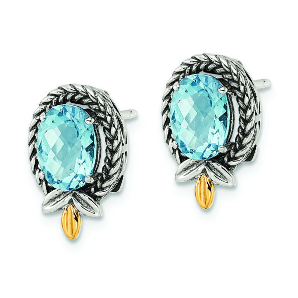 Sterling Silver w/14k Braided Oval 2.80BT Blue Topaz Post Earrings - Image 2