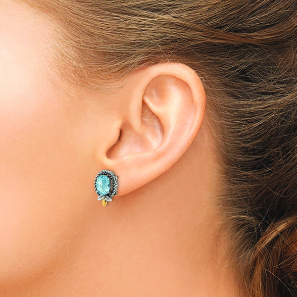 Sterling Silver w/14k Braided Oval 2.80BT Blue Topaz Post Earrings - Image 3