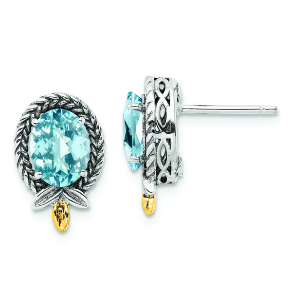 Sterling Silver w/14k Braided Oval 2.80BT Blue Topaz Post Earrings
