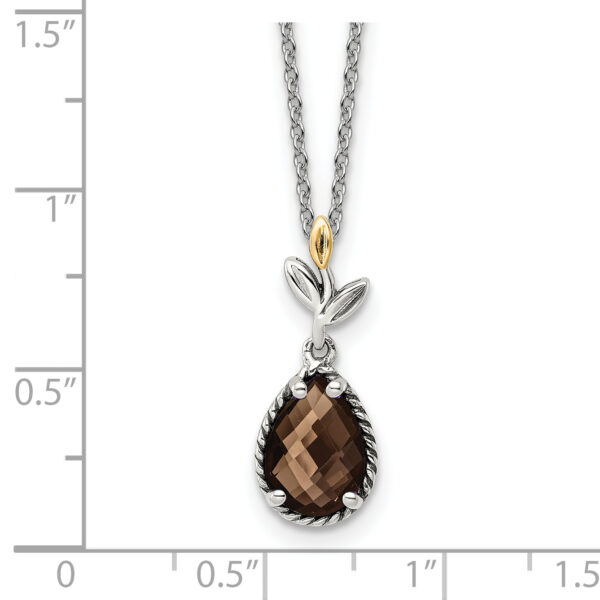 Sterling Silver Antiqued w/14k Leaf Smoky Quartz w/ 2in ext Necklace - Image 3