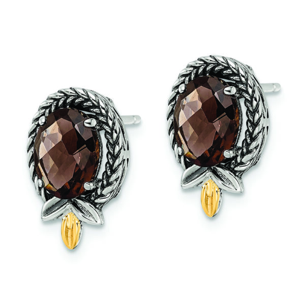 Sterling Silver w/14k Braided Oval 2.11SQ Post Earrings - Image 2